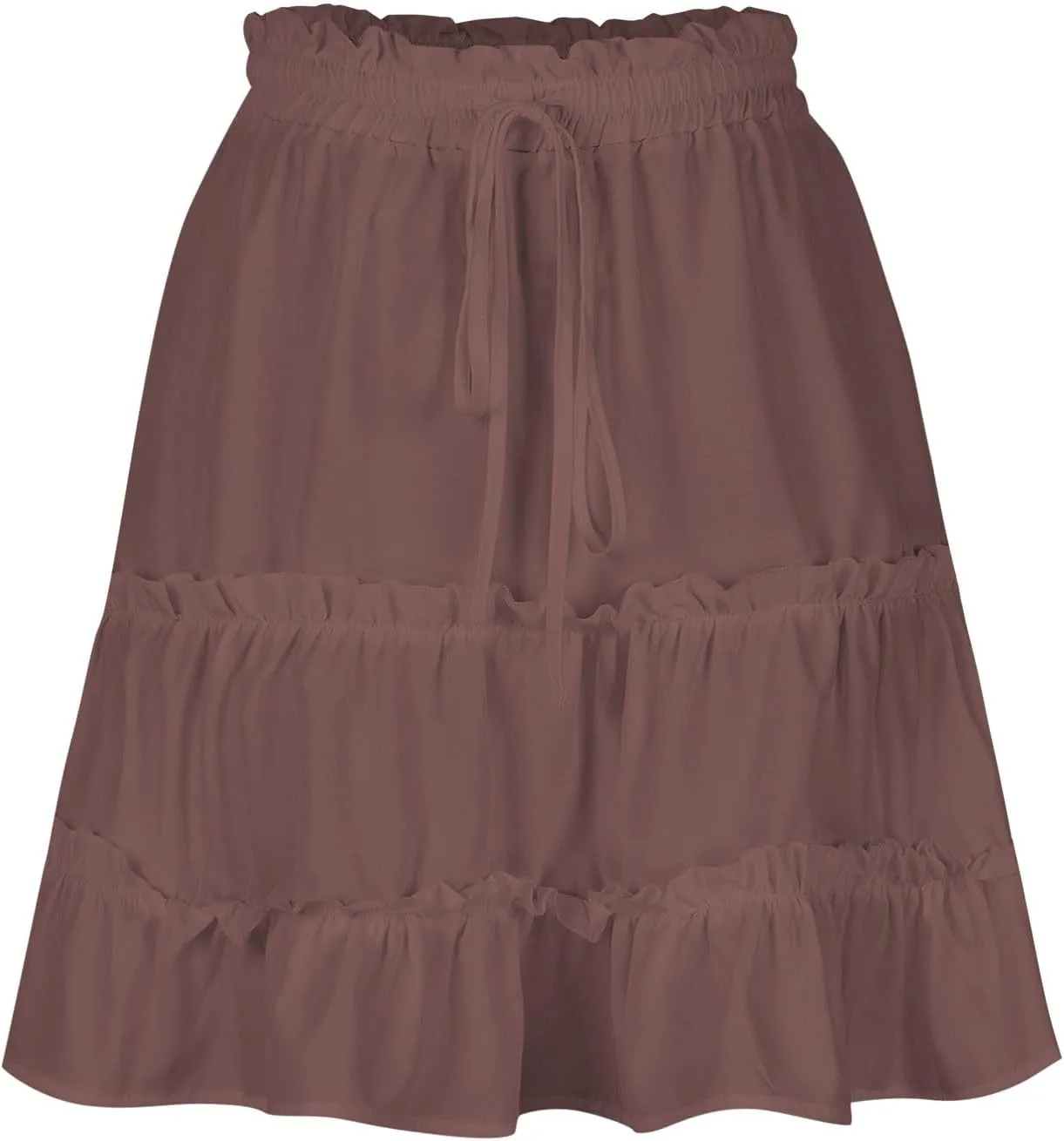 Women's Summer Boho Mini Skirt 2025 Elastic High Waist Drawstring Tiered Skirts Solid Color Pleated Beach Skirt