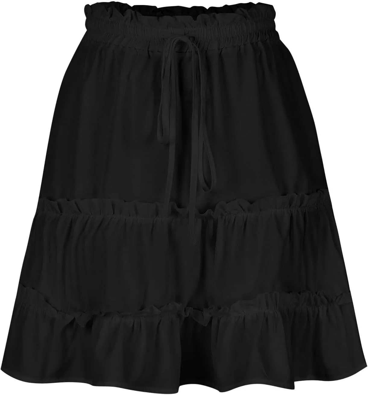 Women's Summer Boho Mini Skirt 2025 Elastic High Waist Drawstring Tiered Skirts Solid Color Pleated Beach Skirt