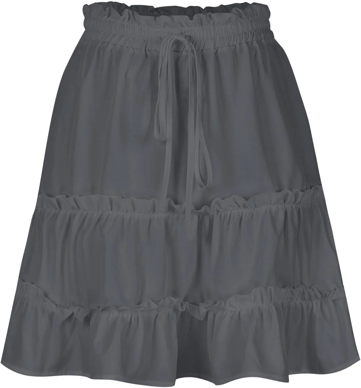 Women's Summer Boho Mini Skirt 2025 Elastic High Waist Drawstring Tiered Skirts Solid Color Pleated Beach Skirt