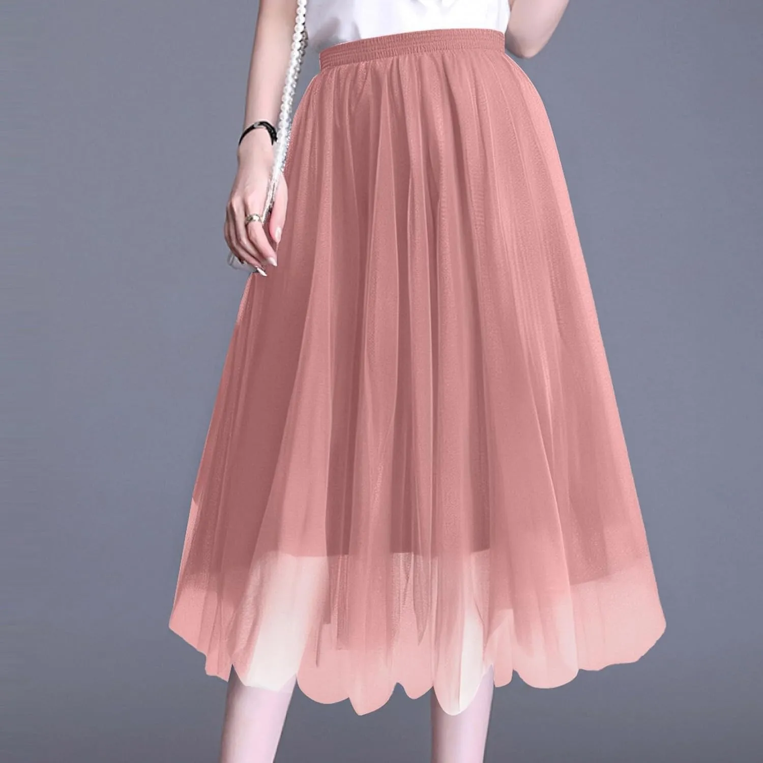 Women's Summer Casual Loose Trendy Elastic High Waist Solid Color Long Maxi Party Dance Fluffy Mesh Tulle Skirts 2025