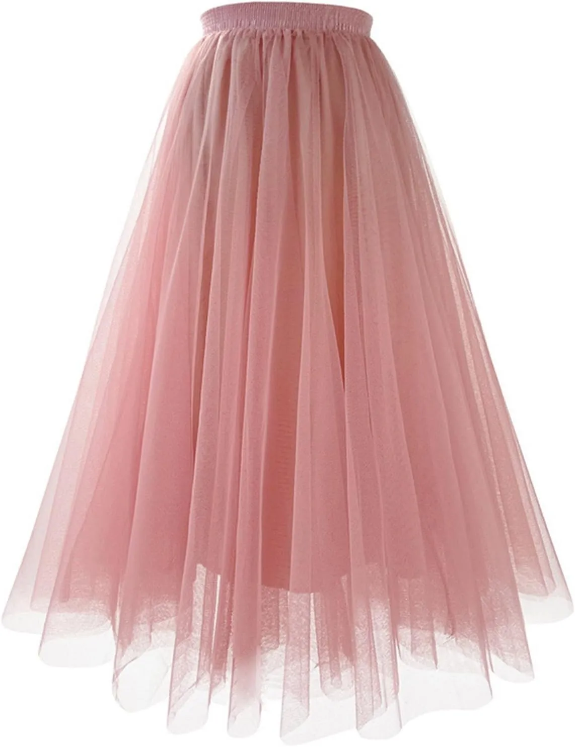 Women's Summer Casual Loose Trendy Elastic High Waist Solid Color Long Maxi Party Dance Fluffy Mesh Tulle Skirts 2025