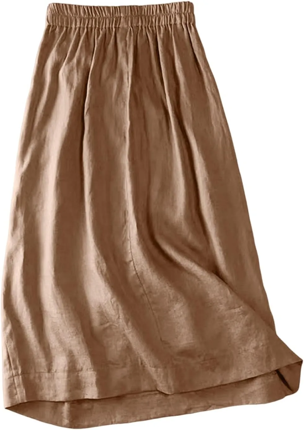 Women's Summer Casual Loose Trendy Elastic Waist Solid Flowy Long Maxi Sun Beach Linen Skirts, M-2XL