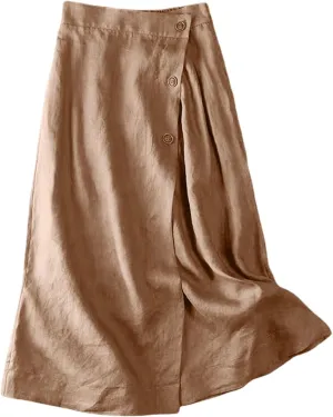 Women's Summer Casual Loose Trendy Elastic Waist Solid Flowy Long Maxi Sun Beach Linen Skirts, M-2XL