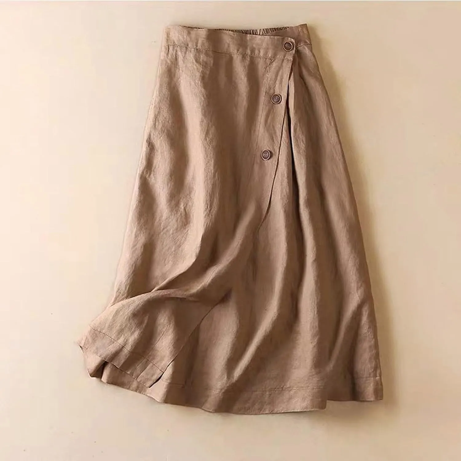 Women's Summer Casual Loose Trendy Elastic Waist Solid Flowy Long Maxi Sun Beach Linen Skirts, M-2XL