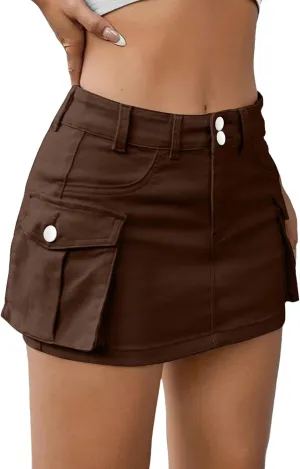 Women's Summer Casual Sexy Mini Skirt Y2K High Waist Solid Denim