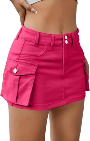 Women's Summer Casual Sexy Mini Skirt Y2K High Waist Solid Denim