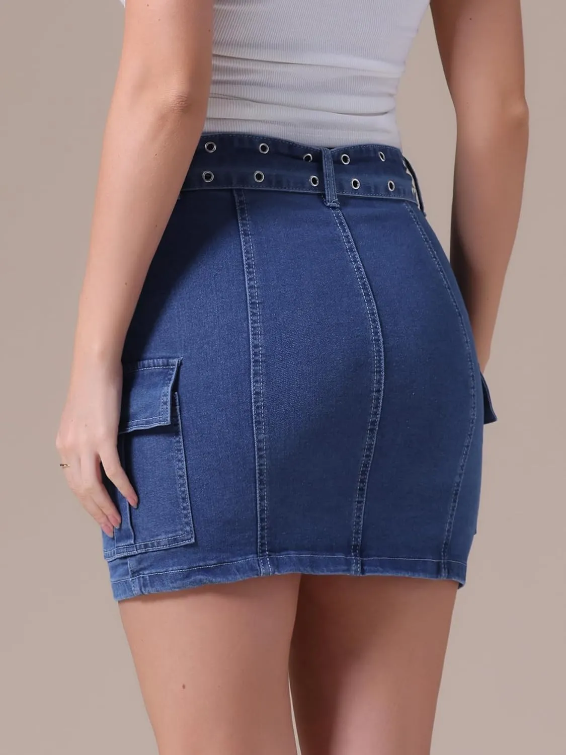 Women's Summer Denim Skirts High Waisted Stretchy Bodycon Mini Cargo Jean Skirt