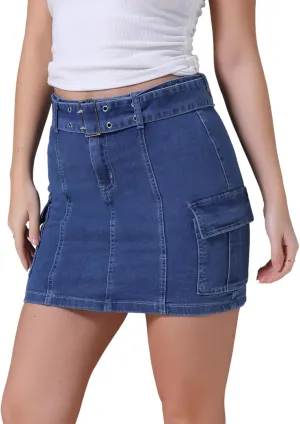 Women's Summer Denim Skirts High Waisted Stretchy Bodycon Mini Cargo Jean Skirt