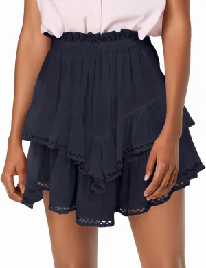 Women's Summer Skirts 2025 Casual Loose Trendy Elastic Waist Solid Color Pleated Sun Tennis Beach Skirt, S-2XL