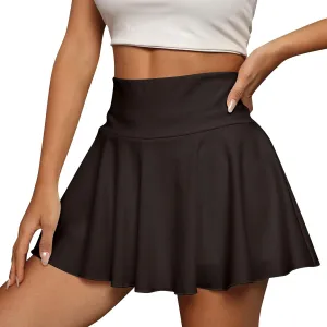 Women's Summer Sports Loose Trendy Elastic High Waist Solid Color Yoga Fitness Tennis Skirts Inner Shorts, S-2XL