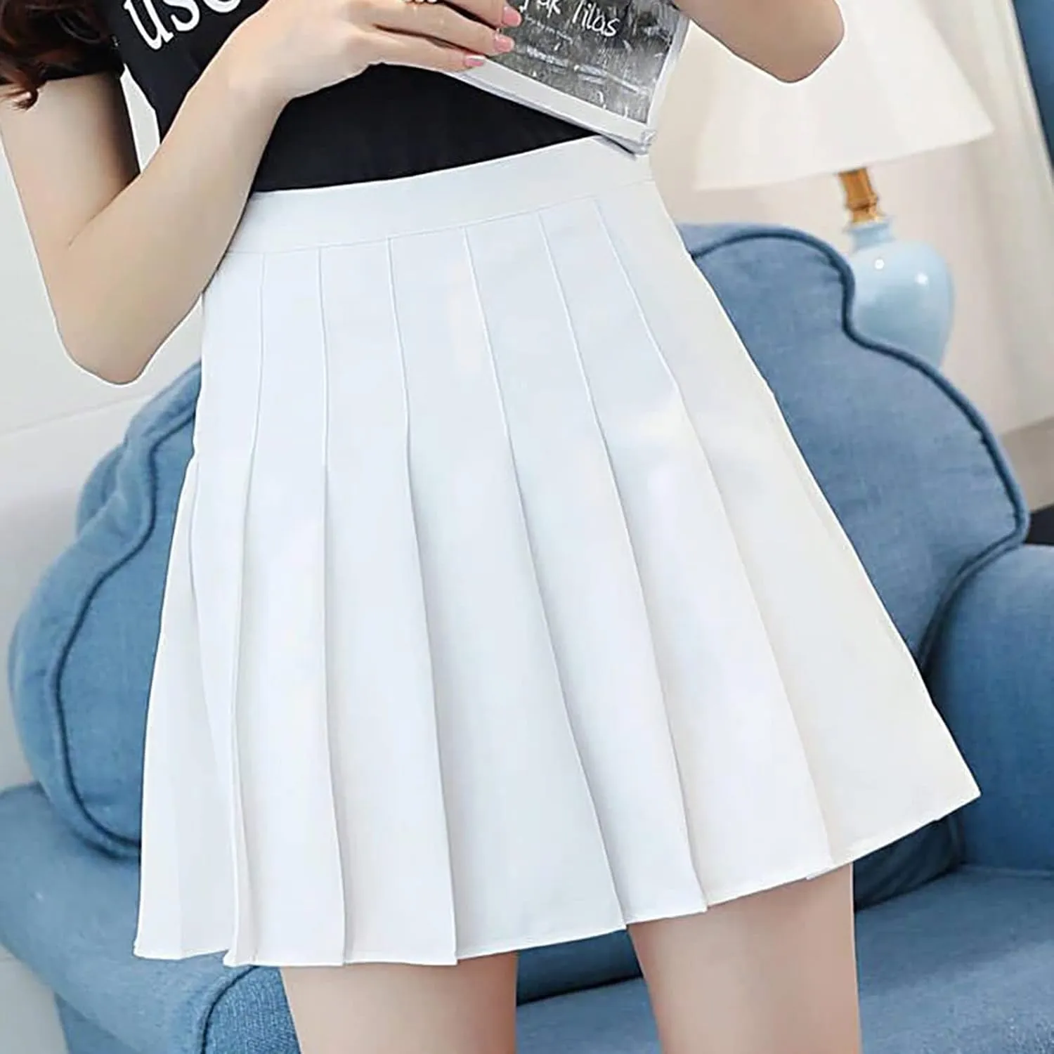 Women's Sundresses Summer Casual Loose Trendy Elastic High Waist Solid Color Pleated Sun Beach Mini Skirts, XS-3XL