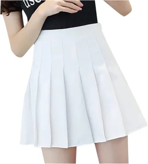 Women's Sundresses Summer Casual Loose Trendy Elastic High Waist Solid Color Pleated Sun Beach Mini Skirts, XS-3XL