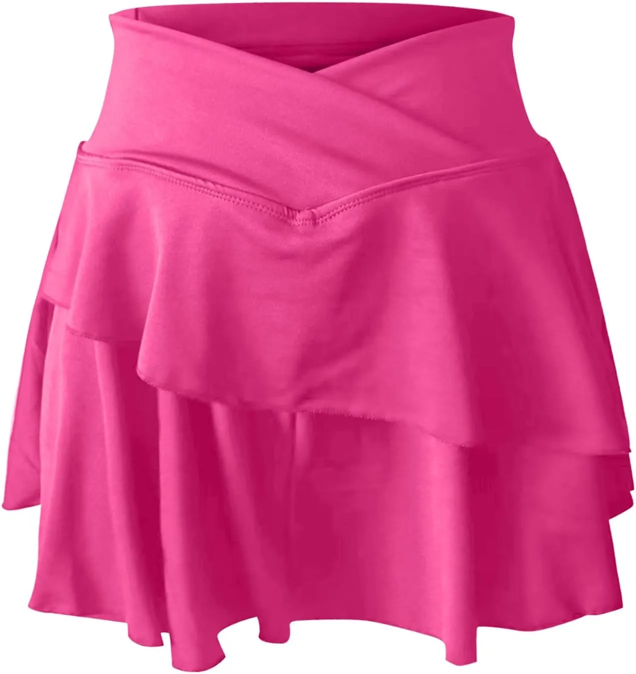 Womens Tennis Mini Skirt Crossover High Waisted Athletic Golf Skorts Running Workout Layered Pleated Ruffle Hem 2 in 1 Shorts