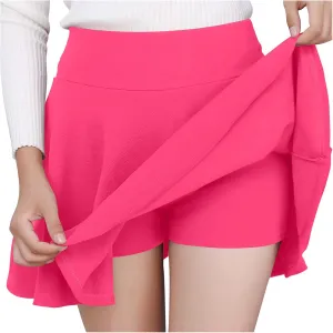 Women's Tennis Pleated Athletic Flared Skirt Shorts Stretchy High Waisted Golf Workout Mini Skater Skirts Plus Size