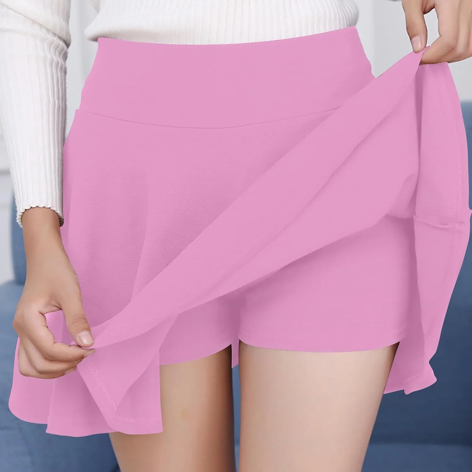 Women's Tennis Pleated Athletic Flared Skirt Shorts Stretchy High Waisted Golf Workout Mini Skater Skirts Plus Size