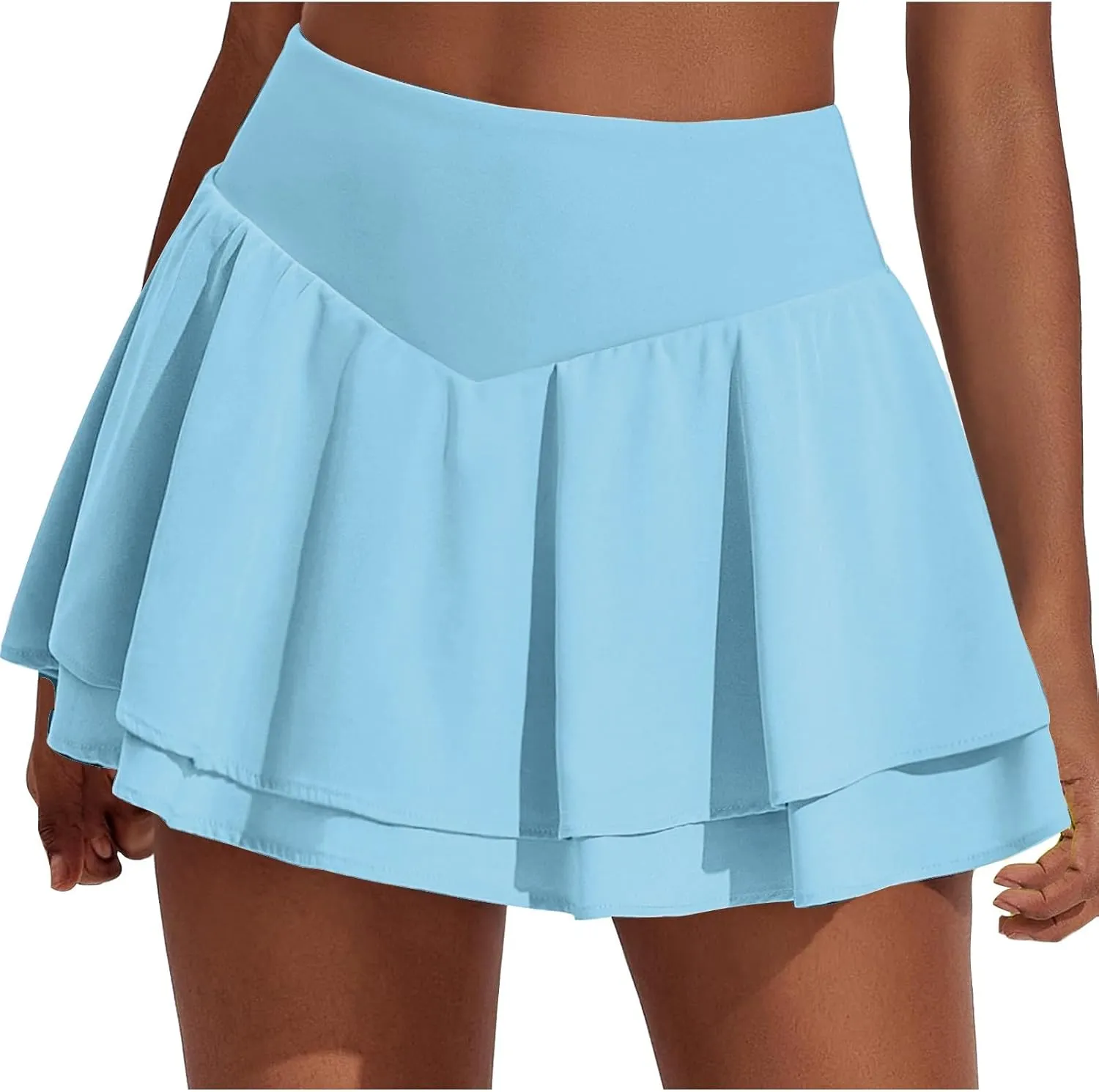 Womens Tennis Skorts Casual High Waisted Flowy Pleated Skater Skirts Athletic Cute Ruffle Layer Yoga Fitness Clothes