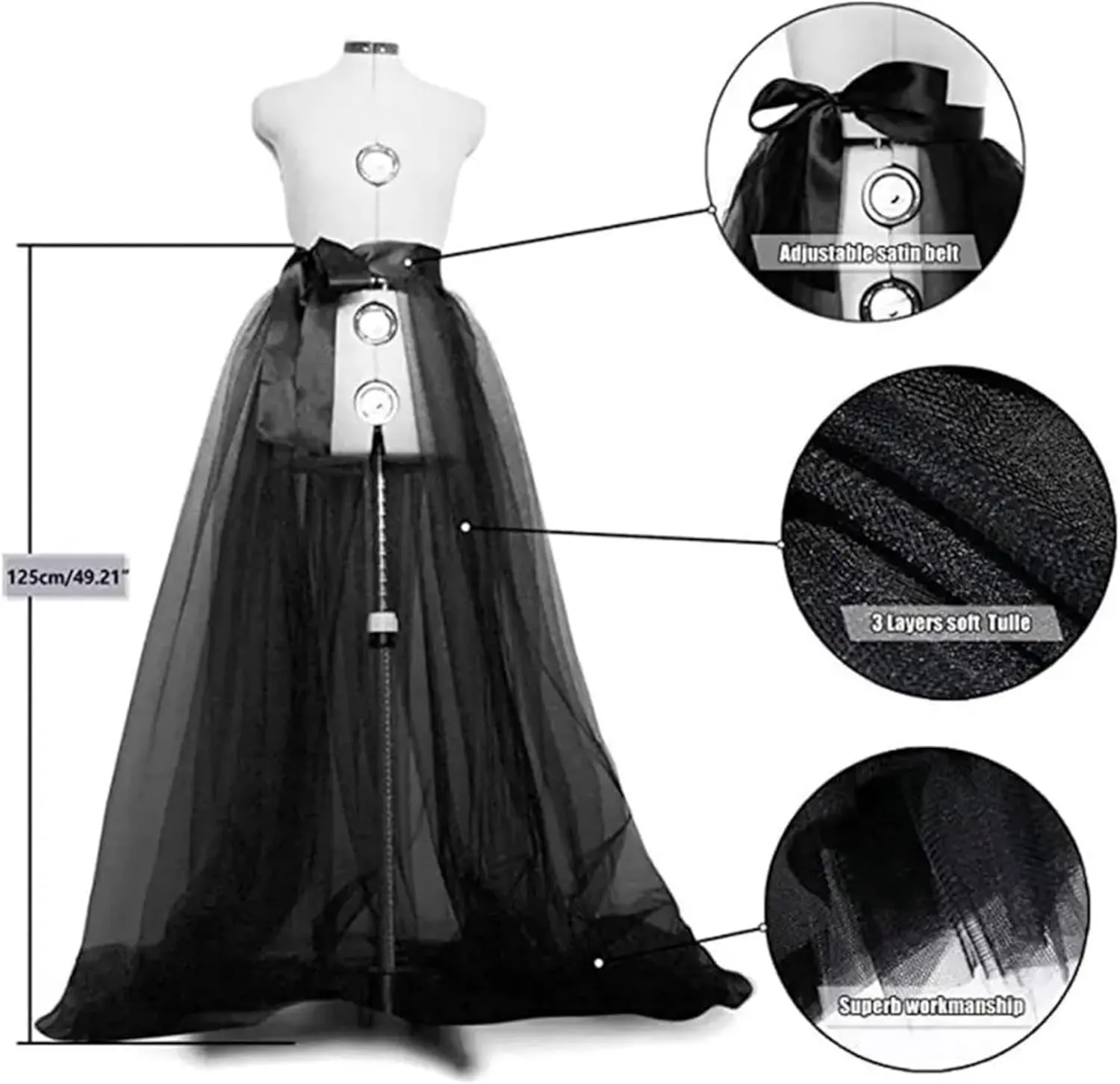 Women's Tulle Tutu Lace Skirt Steampunk Tie On Belt Long Maxi Overskirt Costume Rave Festival Outfits