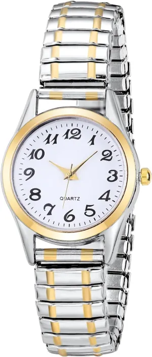 Women's Ultra Thin Easy Reader Watch with Elastic Strap Silver Watch
