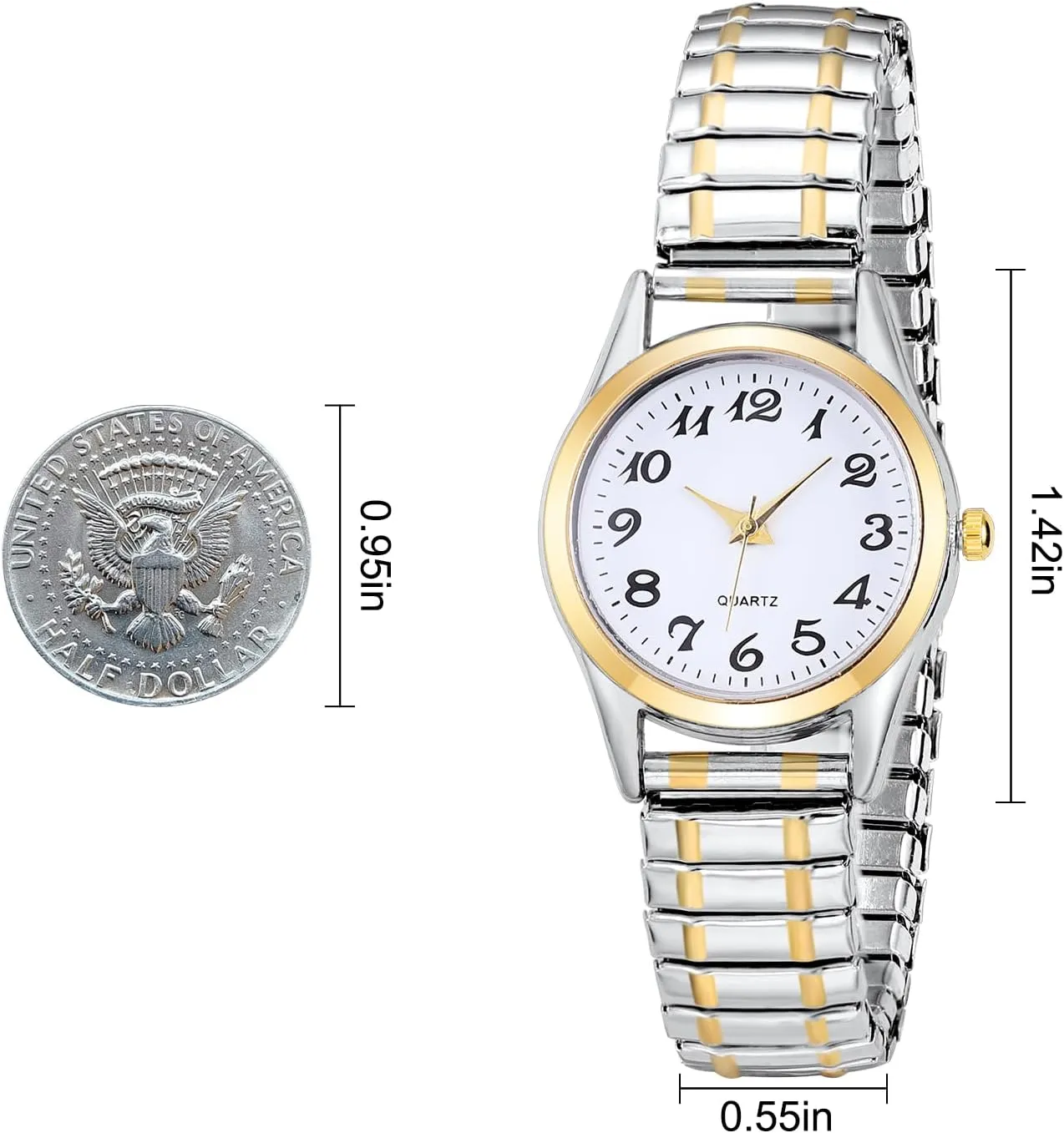 Women's Ultra Thin Easy Reader Watch with Elastic Strap Silver Watch