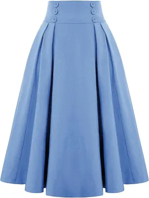 Womens Vinatge Skirts A Line Swing Skirt High Waist Midi Skirts Elegant Maxi Skirts Dressy Skirt Elastic Summer Skirt