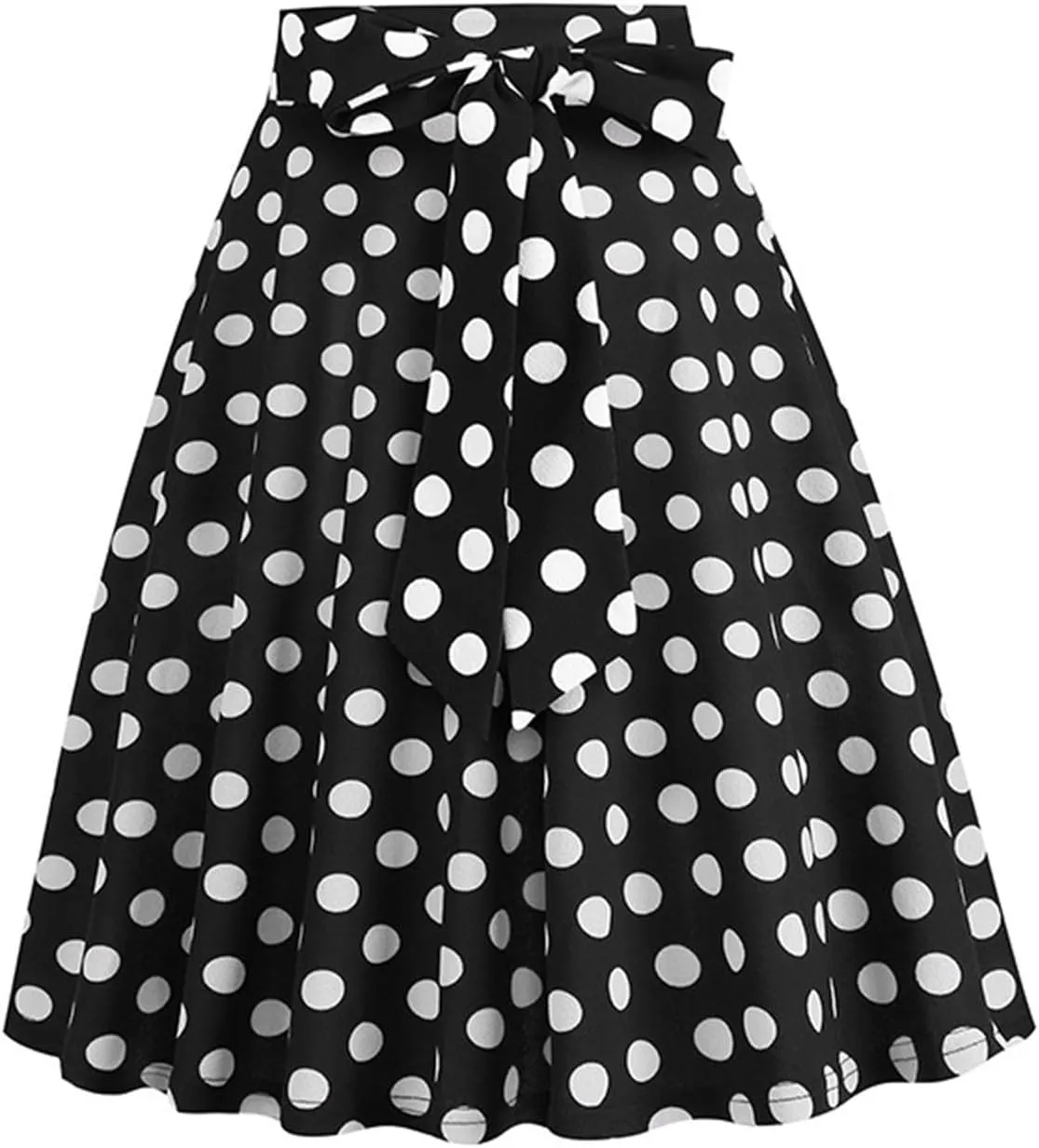 Women's Vintage Bow Skirts Polka Dot Prom Party Skirt High Waist A-Line Pleated Knee Length Midi Skirts