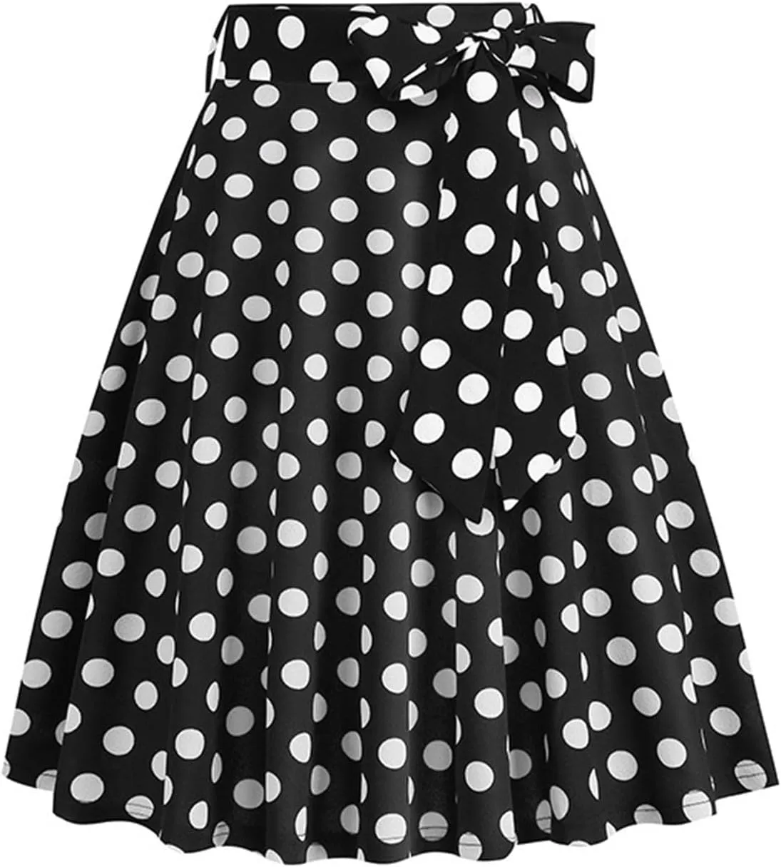 Women's Vintage Bow Skirts Polka Dot Prom Party Skirt High Waist A-Line Pleated Knee Length Midi Skirts