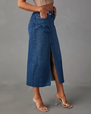 Women's Vintage Split Fork Blue Pencil Jean Skirt High Waist Straight Long Bodycon Casual Denim Skirt