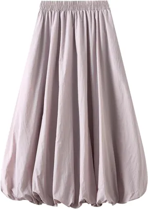 Womens Y2k Bubble Skirt Elastic High Waist A Line Long Skirts Casual Loose Ruffle Pleated Midi Long Flowy A-Line Skirt