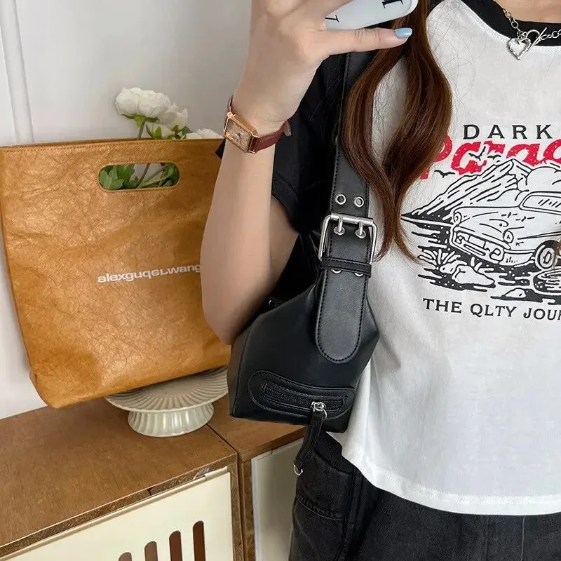 Y2K Style Shoulder Bag For Women Trendy Motorcycle Handbag Minimalist Shoulder Purse For Girls Street Wear