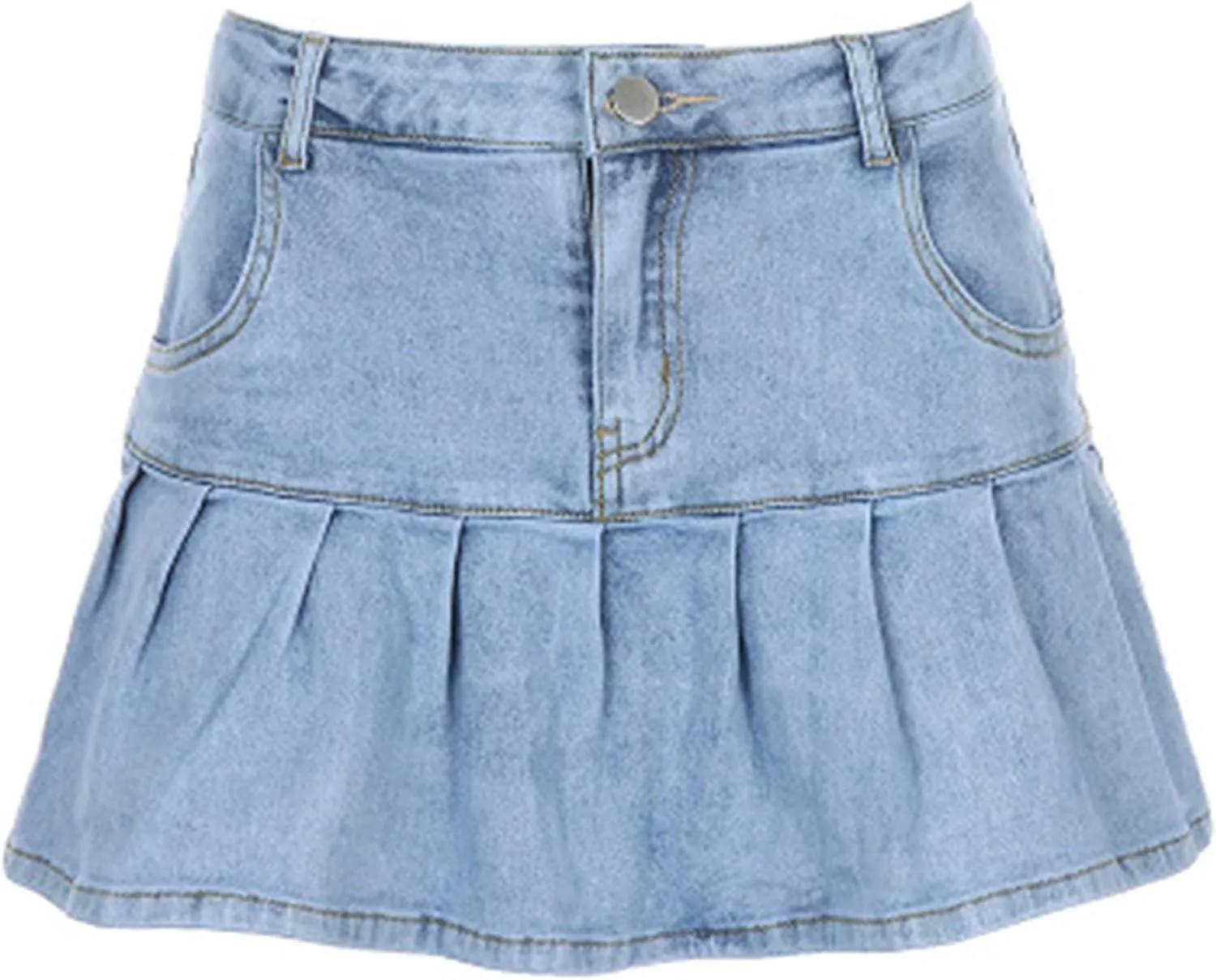 Yeokou Women's Casual Slim A-line Pleated Ruffle Short Mini Denim Skirts